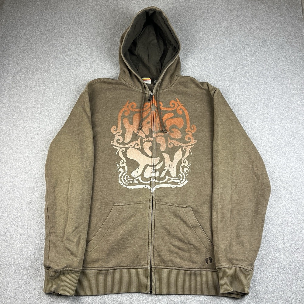 Hang Ten Hoodie Mens XL Brown Zip Up Sweatshirt Fleece Lined Surf Beach Logo